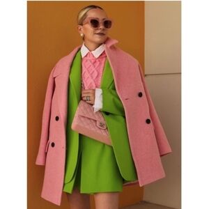 ZARA set co-ord Oversized Blazer sz S + skort sz XL Lime Green. NO SEPARATION.